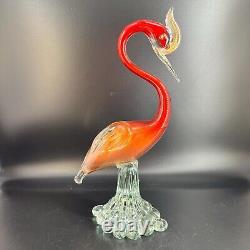 VTG MCM Murano Hand Blown Art Glass Swan Crane Bird Figurine Aventurine 13.5