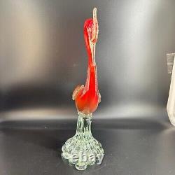 VTG MCM Murano Hand Blown Art Glass Swan Crane Bird Figurine Aventurine 13.5