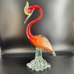 VTG MCM Murano Hand Blown Art Glass Swan Crane Bird Figurine Aventurine 13.5