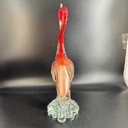 VTG MCM Murano Hand Blown Art Glass Swan Crane Bird Figurine Aventurine 13.5