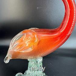 VTG MCM Murano Hand Blown Art Glass Swan Crane Bird Figurine Aventurine 13.5