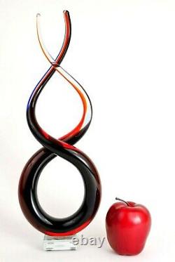 VTG MINCHELLA MURANO Blown Art Glass Red Ribbon Spiral Free Form Sculpture 16