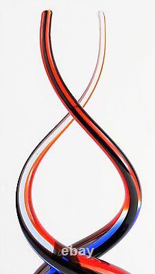 VTG MINCHELLA MURANO Blown Art Glass Red Ribbon Spiral Free Form Sculpture 16