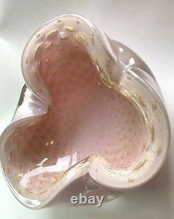 VTG Mid Century Alfredo Barbini Murano Italy Gold Bullicante Pink Bowl/Ashtray