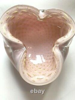 VTG Mid Century Alfredo Barbini Murano Italy Gold Bullicante Pink Bowl/Ashtray