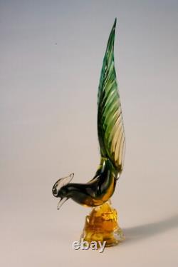 VTG Mid Century Hand Blown Murano Art Glass Pheasant Bird 16 Blue-Green-Teal