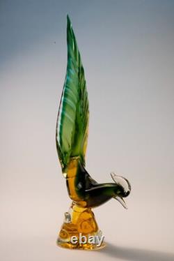 VTG Mid Century Hand Blown Murano Art Glass Pheasant Bird 16 Blue-Green-Teal