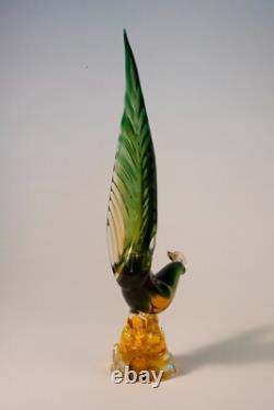 VTG Mid Century Hand Blown Murano Art Glass Pheasant Bird 16 Blue-Green-Teal
