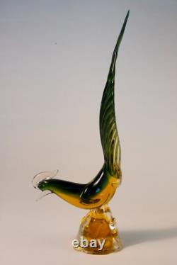 VTG Mid Century Hand Blown Murano Art Glass Pheasant Bird 16 Blue-Green-Teal