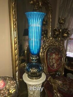 VTG Murano Alfredo Barbini Bullicanti Glass Table Lamp Blue 28