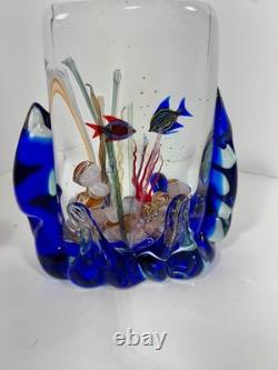 VTG Murano Art Glass Aquarium Sculpture Vase Signed Glass Studio Murano