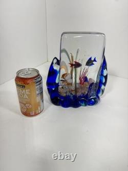 VTG Murano Art Glass Aquarium Sculpture Vase Signed Glass Studio Murano