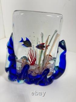 VTG Murano Art Glass Aquarium Sculpture Vase Signed Glass Studio Murano