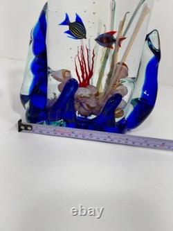 VTG Murano Art Glass Aquarium Sculpture Vase Signed Glass Studio Murano