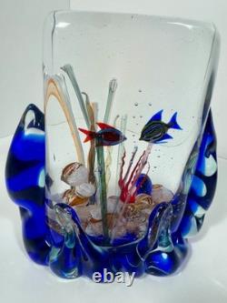 VTG Murano Art Glass Aquarium Sculpture Vase Signed Glass Studio Murano