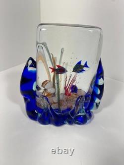 VTG Murano Art Glass Aquarium Sculpture Vase Signed Glass Studio Murano