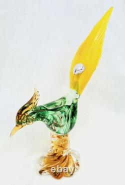 VTG Murano Art Glass Hand Blown Pheasant withGold Flecks Original Sticker 13.25H