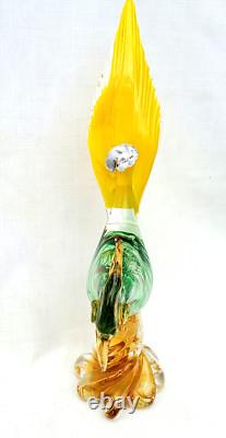 VTG Murano Art Glass Hand Blown Pheasant withGold Flecks Original Sticker 13.25H