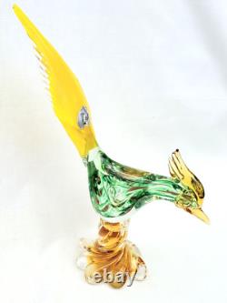 VTG Murano Art Glass Hand Blown Pheasant withGold Flecks Original Sticker 13.25H