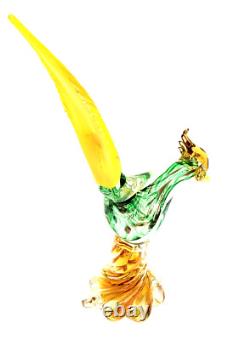 VTG Murano Art Glass Hand Blown Pheasant withGold Flecks Original Sticker 13.25H