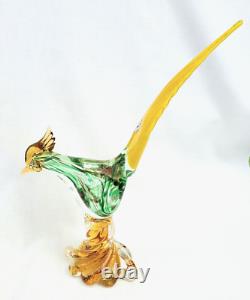 VTG Murano Art Glass Hand Blown Pheasant withGold Flecks Original Sticker 13.25H
