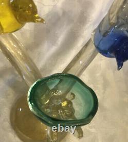 VTG Murano Birds On Branch With Nest Art Glass Figurine Yellow, Blue, Green, Gold