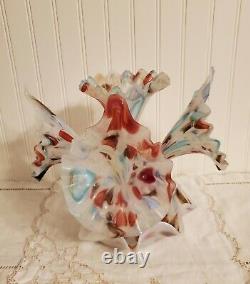 VTG Murano Epergne -End Of Day Glass 4 Horn Multi Colored Gorgeous Hand Blown