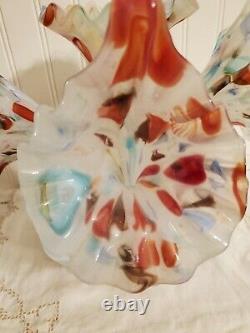 VTG Murano Epergne -End Of Day Glass 4 Horn Multi Colored Gorgeous Hand Blown