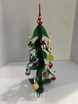 VTG Murano Glass Candlestick Christmas Tree With Hand Blown Ornaments Mint Cond
