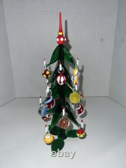 VTG Murano Glass Candlestick Christmas Tree With Hand Blown Ornaments Mint Cond