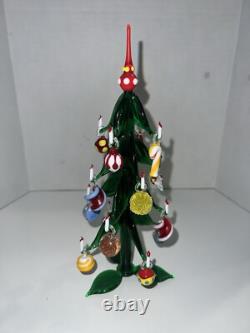 VTG Murano Glass Candlestick Christmas Tree With Hand Blown Ornaments Mint Cond