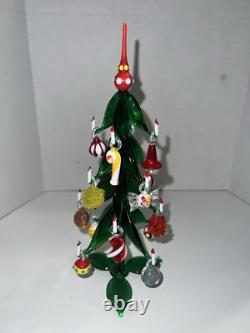 VTG Murano Glass Candlestick Christmas Tree With Hand Blown Ornaments Mint Cond