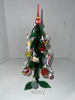 VTG Murano Glass Candlestick Christmas Tree With Hand Blown Ornaments Mint Cond
