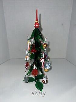 VTG Murano Glass Candlestick Christmas Tree With Hand Blown Ornaments Mint Cond