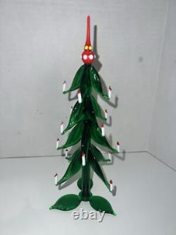 VTG Murano Glass Candlestick Christmas Tree With Hand Blown Ornaments Mint Cond