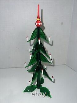 VTG Murano Glass Candlestick Christmas Tree With Hand Blown Ornaments Mint Cond