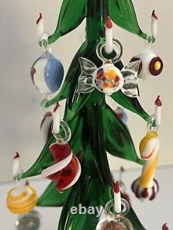 VTG Murano Glass Candlestick Christmas Tree With Hand Blown Ornaments Mint Cond