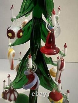 VTG Murano Glass Candlestick Christmas Tree With Hand Blown Ornaments Mint Cond