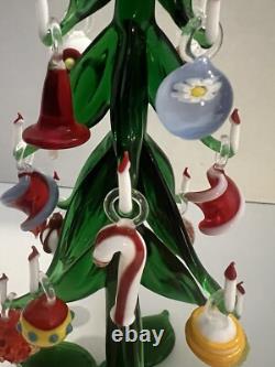 VTG Murano Glass Candlestick Christmas Tree With Hand Blown Ornaments Mint Cond
