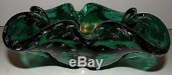 VTG Murano Hand Blown Glass Bowl Emerald Controlled Bubbles 8x8x2