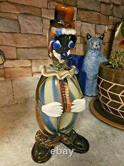 VTG Murano Hand Blown Glass Clown Brown White Blue Stripe Swirl Art Glass 12