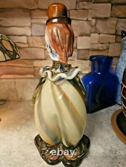 VTG Murano Hand Blown Glass Clown Brown White Blue Stripe Swirl Art Glass 12