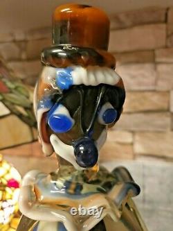 VTG Murano Hand Blown Glass Clown Brown White Blue Stripe Swirl Art Glass 12