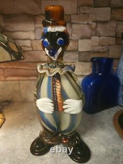 VTG Murano Hand Blown Glass Clown Brown White Blue Stripe Swirl Art Glass 12