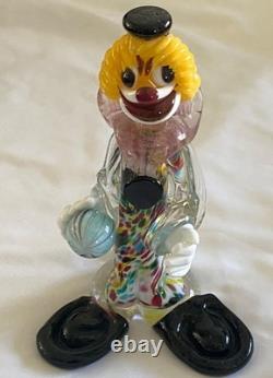 VTG Murano Hand Blown Glass Clown Figurine Original Italy 1950s Smiling, Ball