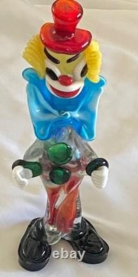 VTG Murano Hand Blown Glass Clown Figurine Original Italy 1950s Smiling, Ball