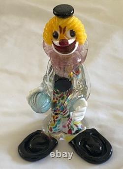 VTG Murano Hand Blown Glass Clown Figurine Original Italy 1950s Smiling, Ball