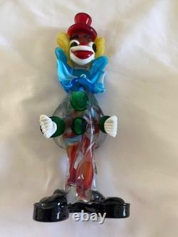 VTG Murano Hand Blown Glass Clown Figurine Original Italy 1950s Smiling, Ball