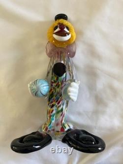 VTG Murano Hand Blown Glass Clown Figurine Original Italy 1950s Smiling, Ball