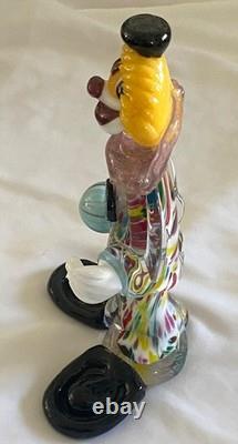 VTG Murano Hand Blown Glass Clown Figurine Original Italy 1950s Smiling, Ball